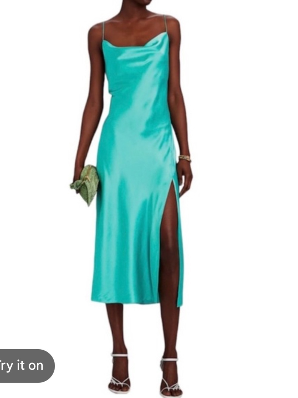 INTERMIX WOMENS RACHAEL SILK COWL NECK MIDI DRESS TURQUOISE GREEN 2